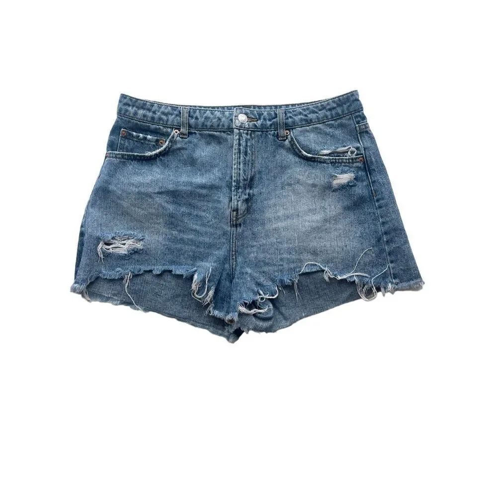 🔥4/$25 Wild Fable High Rise Distressed Raw Hem Denim Shorts Blue Size 12